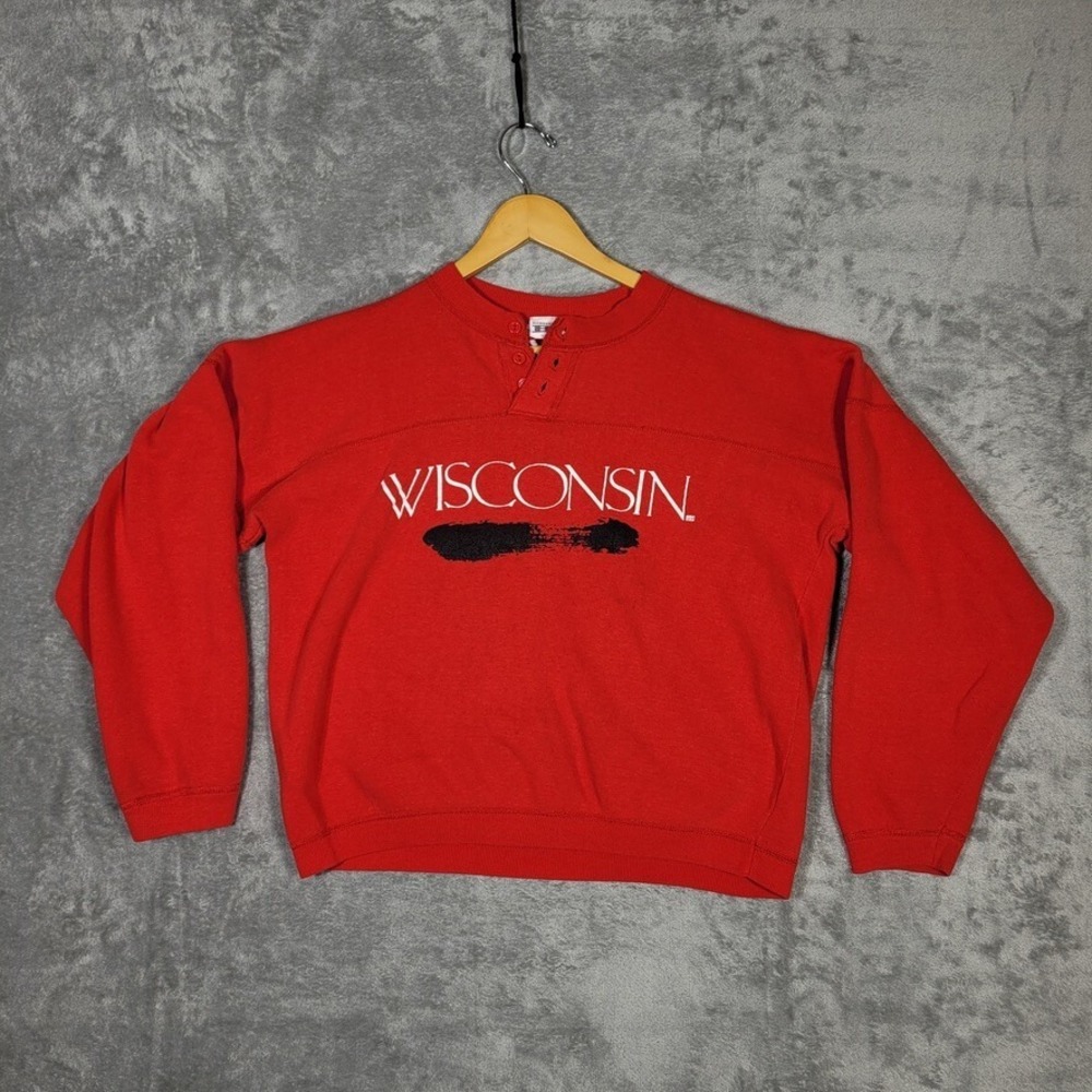 Vtg Wisconsin Sweatshirt Mens Large Bassett Walker Mock Neck Pullover Red